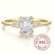 Women’s Sterling Silver Engagement Ring with Square Zirconia for Weddings and Anniversaries