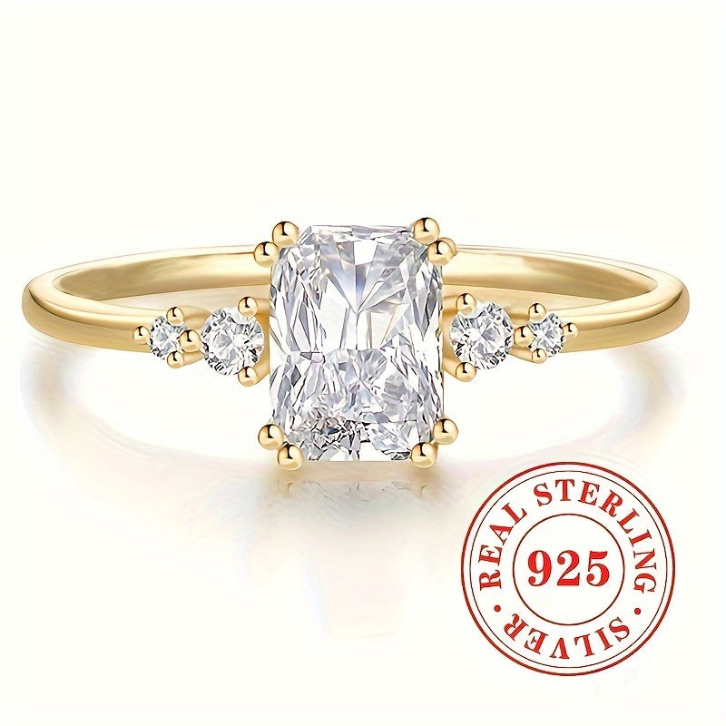 Women’s Sterling Silver Engagement Ring with Square Zirconia for Weddings and Anniversaries