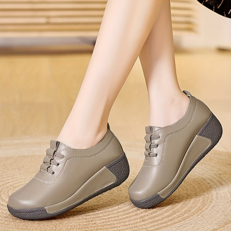 Women's Casual Lace-Up Platform Wedge Sneakers Black Synthetic All-Season Comfort