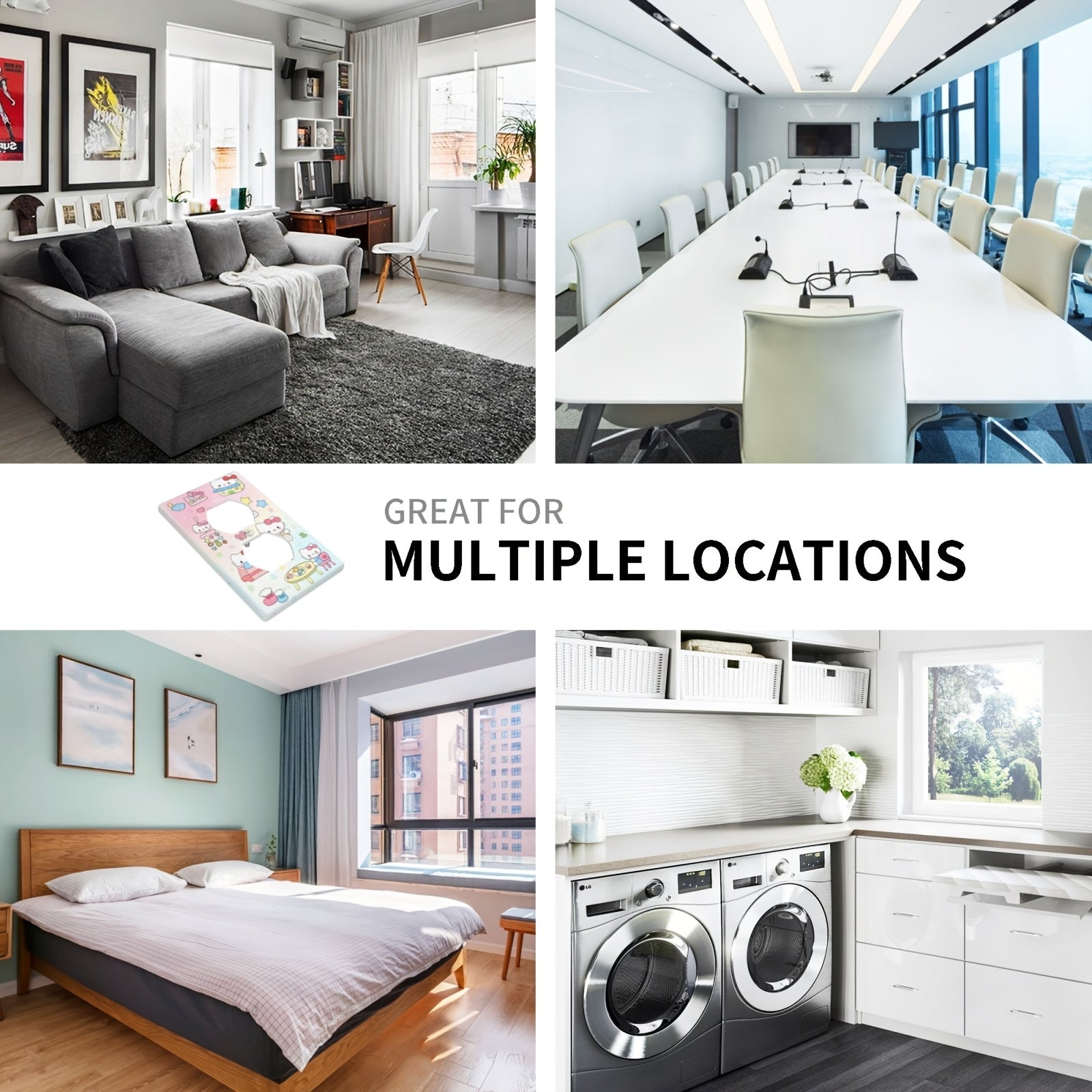 Hello Kitty Cartoon Dual Socket Cover Wall Plate Decorative Easy Install Heat-Resistant Fade-Proof