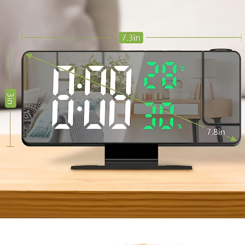 LED Projection Clock with Temperature Humidity Display and Electronic Alarm for Bedroom