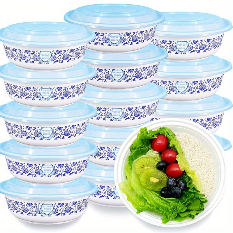 Set of 22 Blue and White Porcelain Meal Prep Containers 450ml with Lids