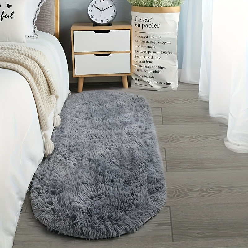 Light Gray Oval Area Rug Soft Plush Polyester Bedroom Living Room Decor