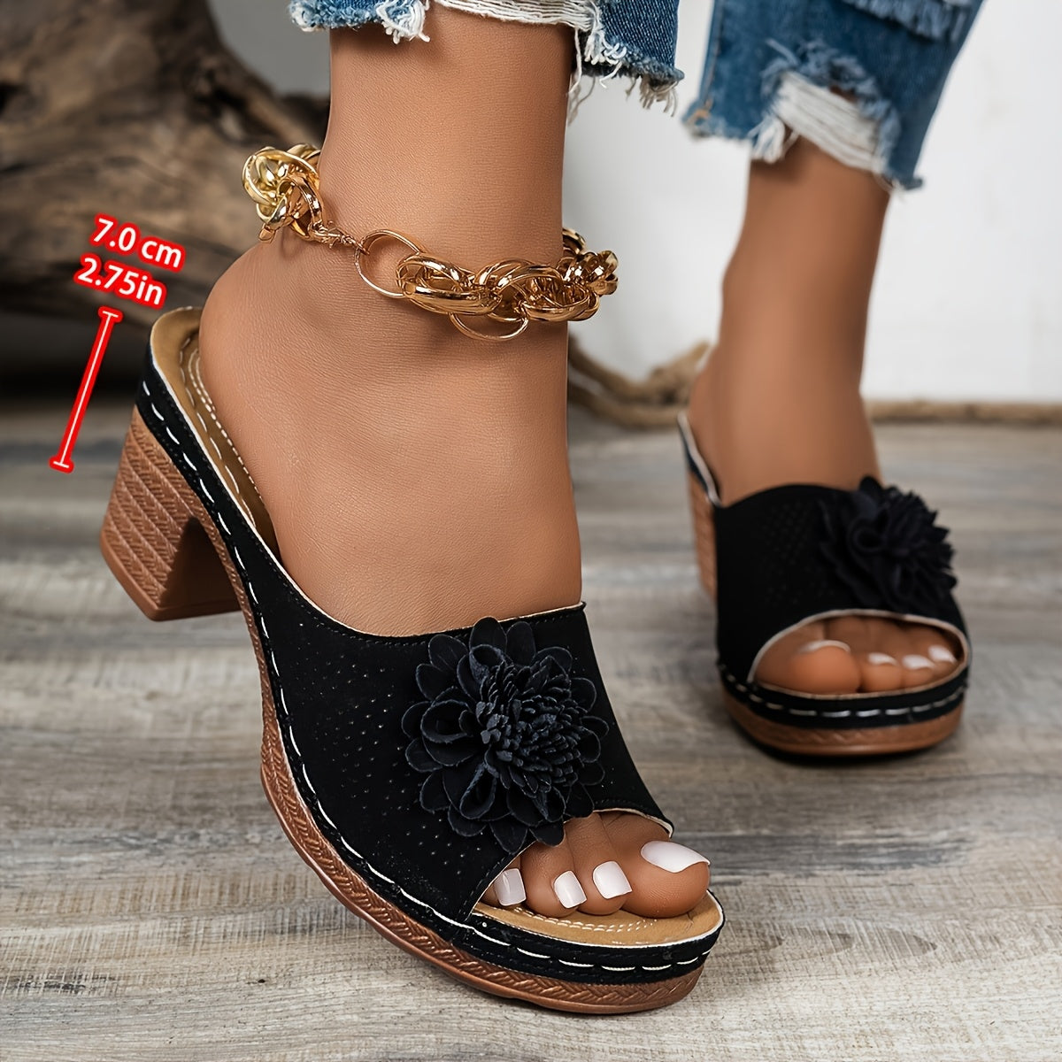 Women's Floral Embellished Mid-Heel Sandals Synthetic Cover Beige Casual Shoes