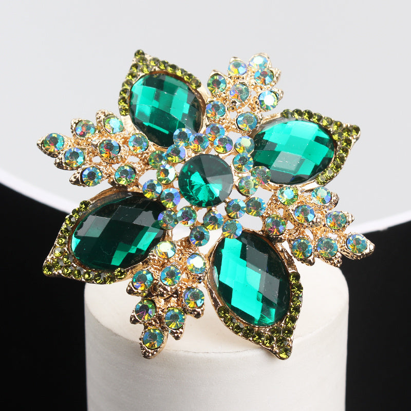 Vintage Green Rhinestone Flower Brooch Baroque Style Irregular Shape