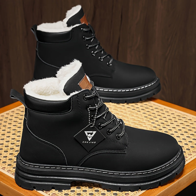 Мужские высокие туристические ботинки с флисовой подкладкой, термоизоляцией, прочной верхней частью из PU, подошвой из PVC
