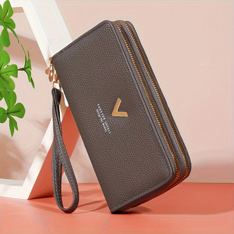 Стильный женский кошелек с двойной застежкой на молнии, множеством карманов и большой емкостью.