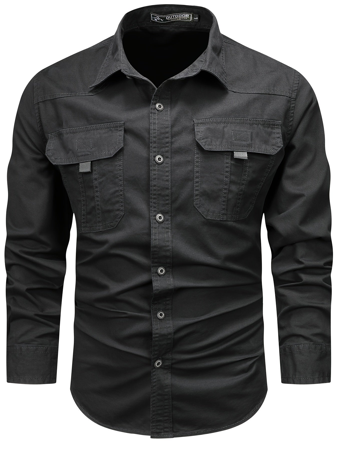 Men's Cotton Cargo Shirt Long Sleeve Casual Outdoor Wear with Large Pockets