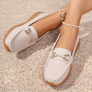 Women's Slip-On Loafers PU Cover Upper TPR Sole Metallic Buckle All-Season Flats