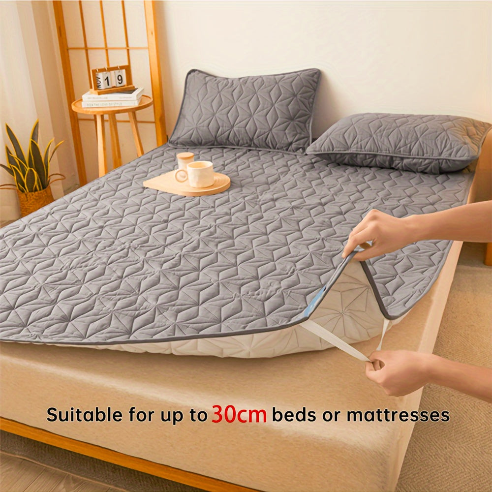 Waterproof Quilted Mattress Protector Breathable Bed Cover with Elastic Straps Non-Slip All Seasons
