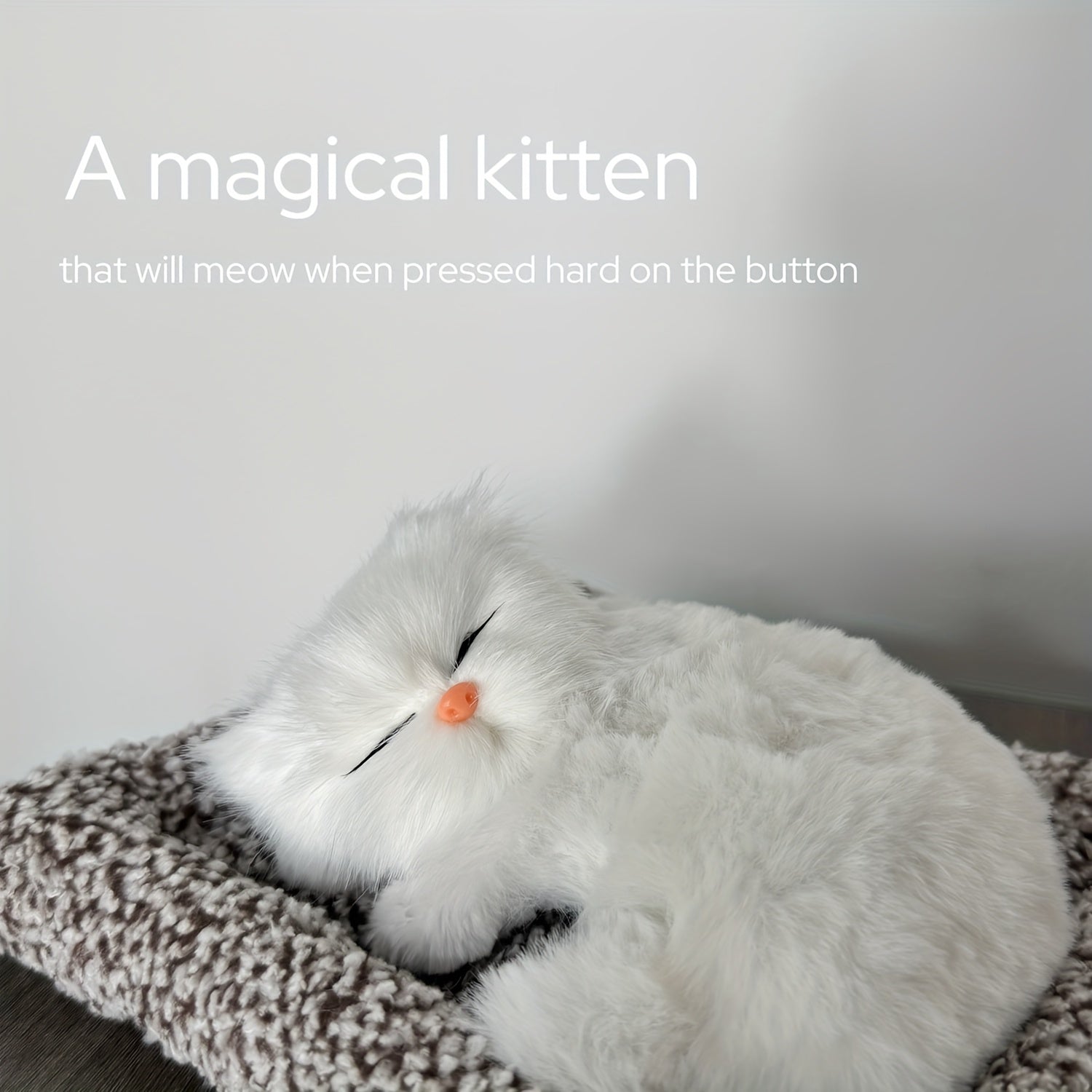 Interactive Plush Cat Toy with Meowing Sound, White and Yellow Fur, Home Decor, Car Ornament, Gift