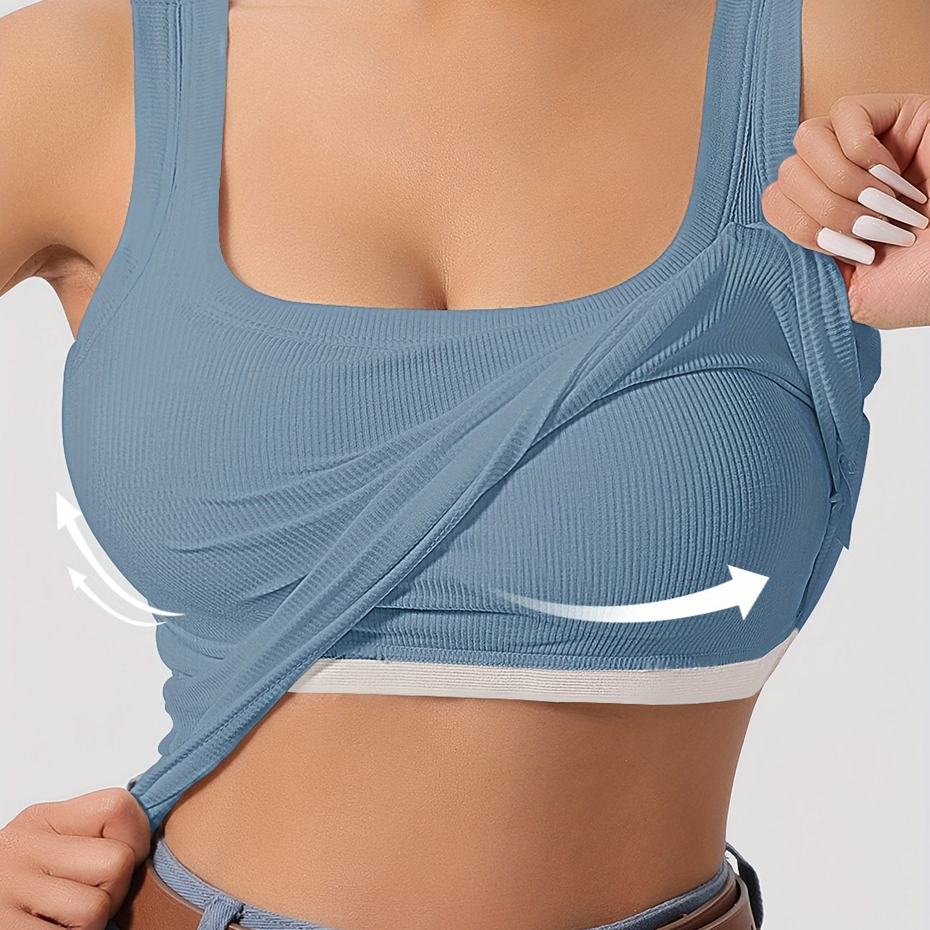 Women's Large U-Shape Back Vest with Removable Chest Pad Slimming Solid Color Knit Fabric