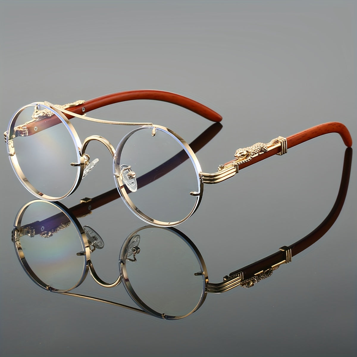 Unisex Metal Frame Glasses with Gradient Lenses Double Bridge Leopard Hinges for Climbing and Travel