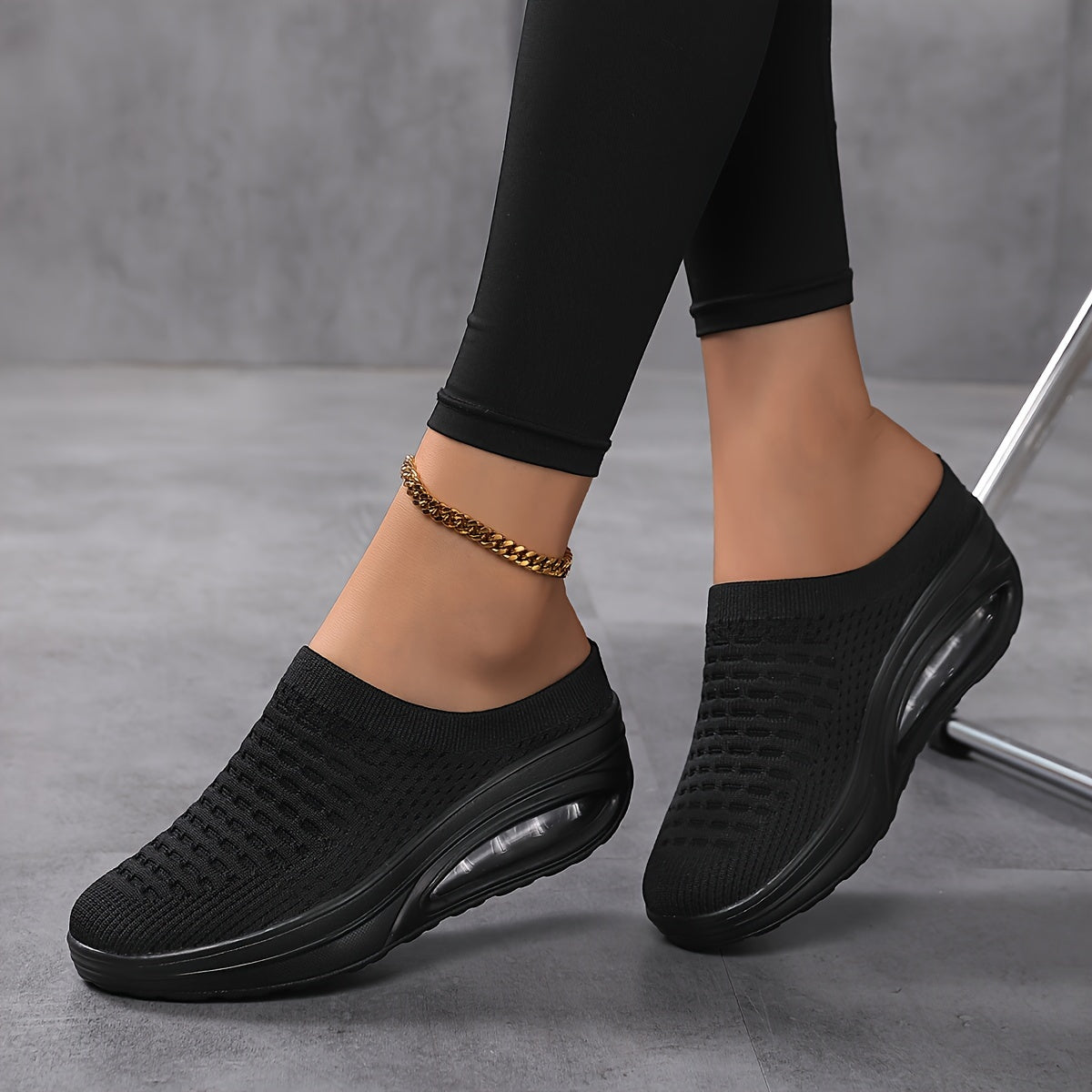 Women's Breathable Woven Mule Sneakers Casual Slip-On Platform Shoes