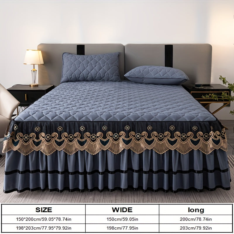 Set of 3 Luxury Lace Fitted Sheets Breathable Solid Color Bedding Set with Mattress Protector