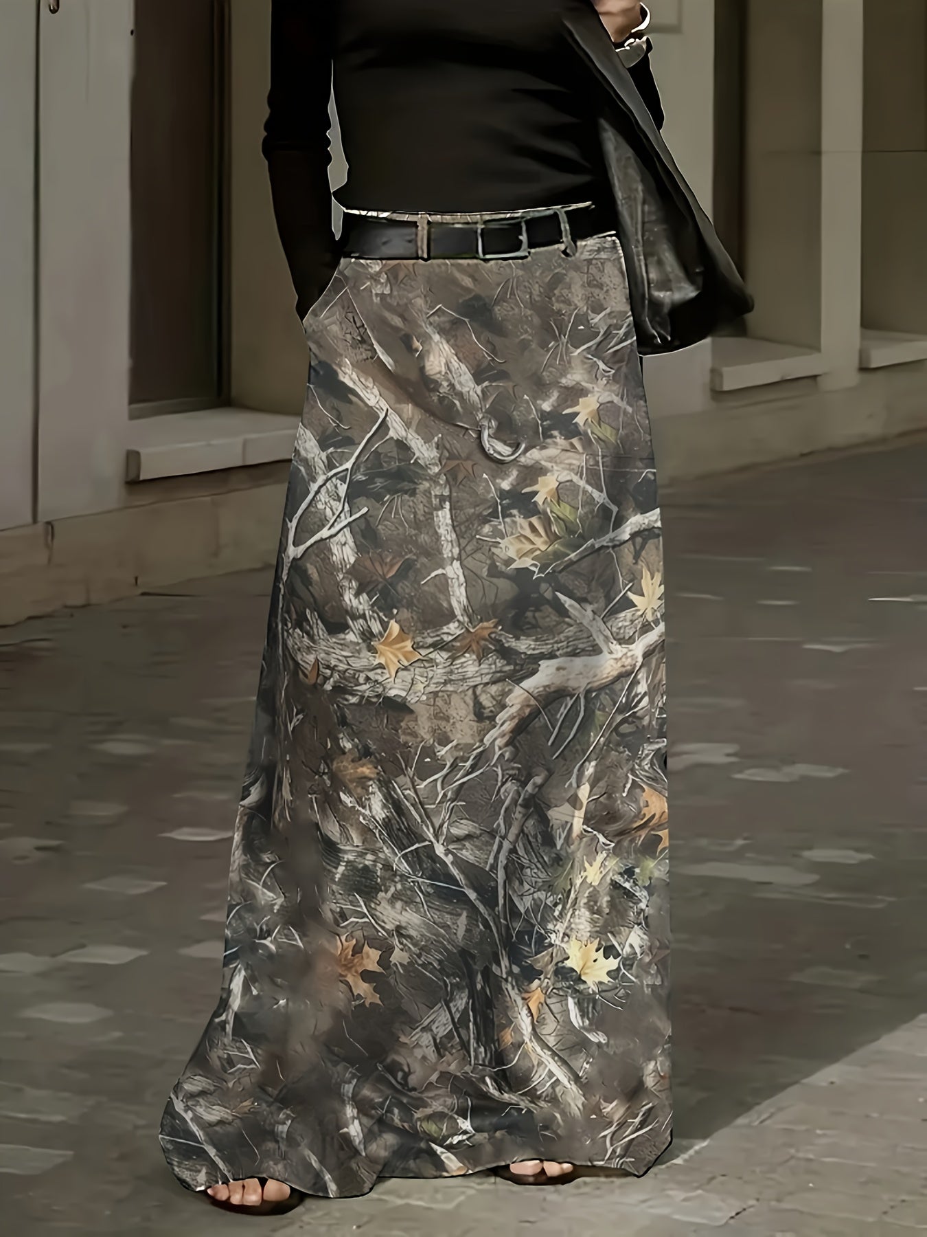 Plus Size Floral Print Dress with Pockets Polyester Flared Skirt