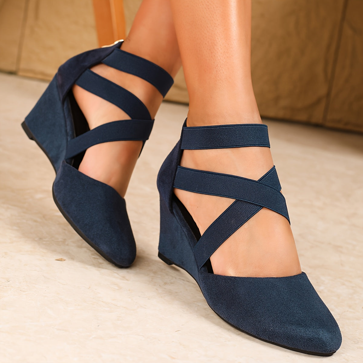 Women's Vintage Wedge Heels with Crisscross Straps and TPU Sole