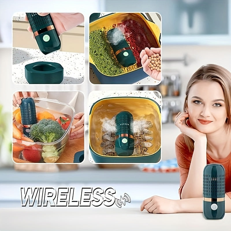 USB bilan quvvatlanadigan, simsiz oziq-ovqat tozalash uchun OH-ion texnologiyasidan foydalanadigan, sayohat uchun mo'ljallangan, yashil rangdagi portativ ultratovushli tozalash qurilmasi, meva va sabzavotlar uchun.