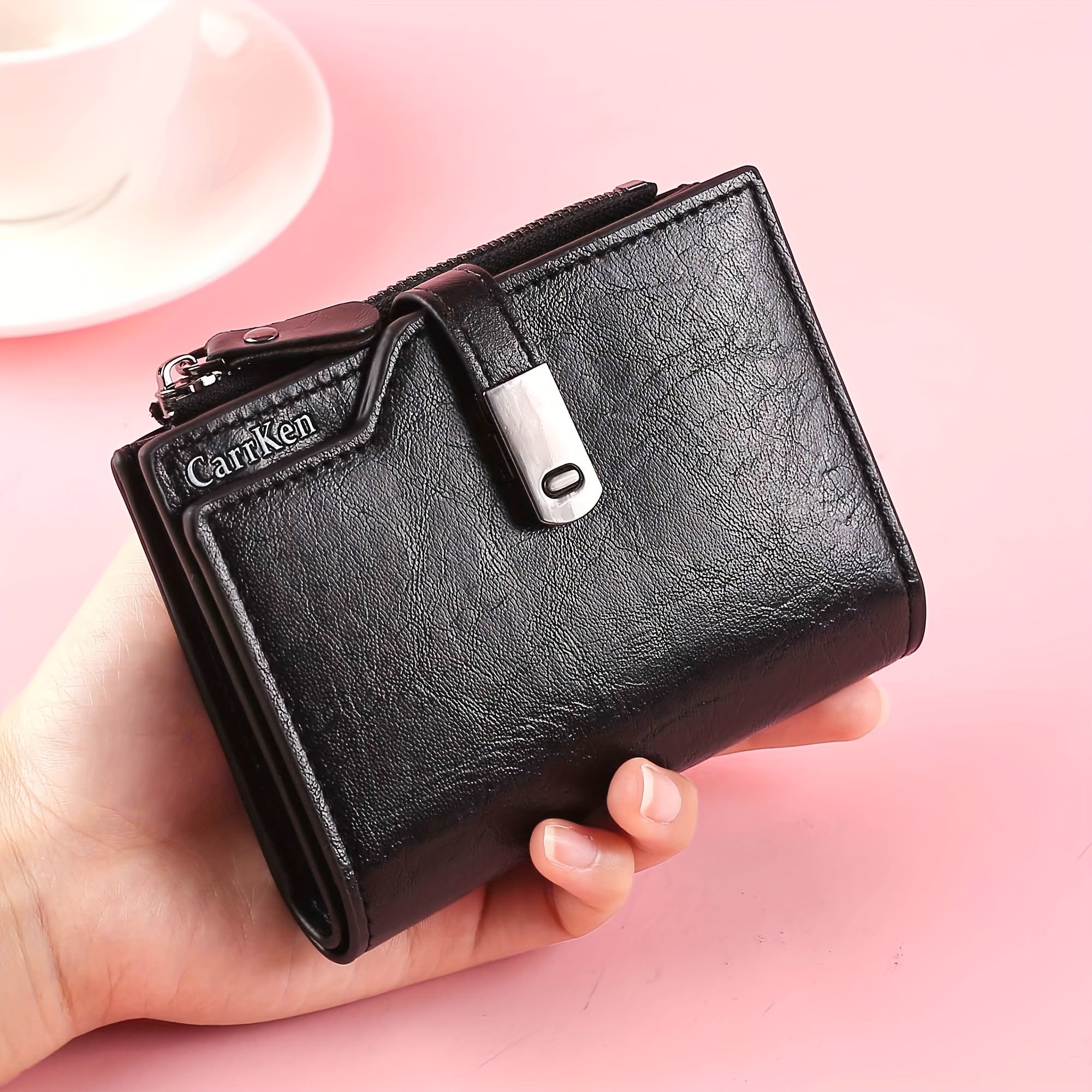 Компактный кожаный кошелек для женщин с застежкой-молнией для монет и несколькими слотами для карт