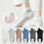 Men's Breathable Mesh Ankle Socks Summer Lightweight Sweat-Absorbent Solid Colors Polyester Blend Pack of 5