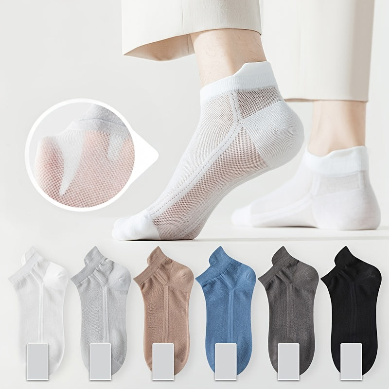 Men's Breathable Mesh Ankle Socks Summer Lightweight Sweat-Absorbent Solid Colors Polyester Blend Pack of 5