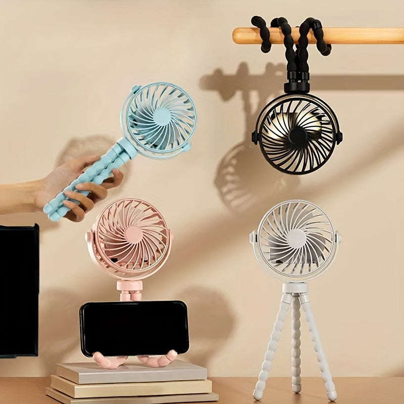 Portable USB Rechargeable Octopus Handheld Fan for Strollers Bikes Indoor Outdoor Use