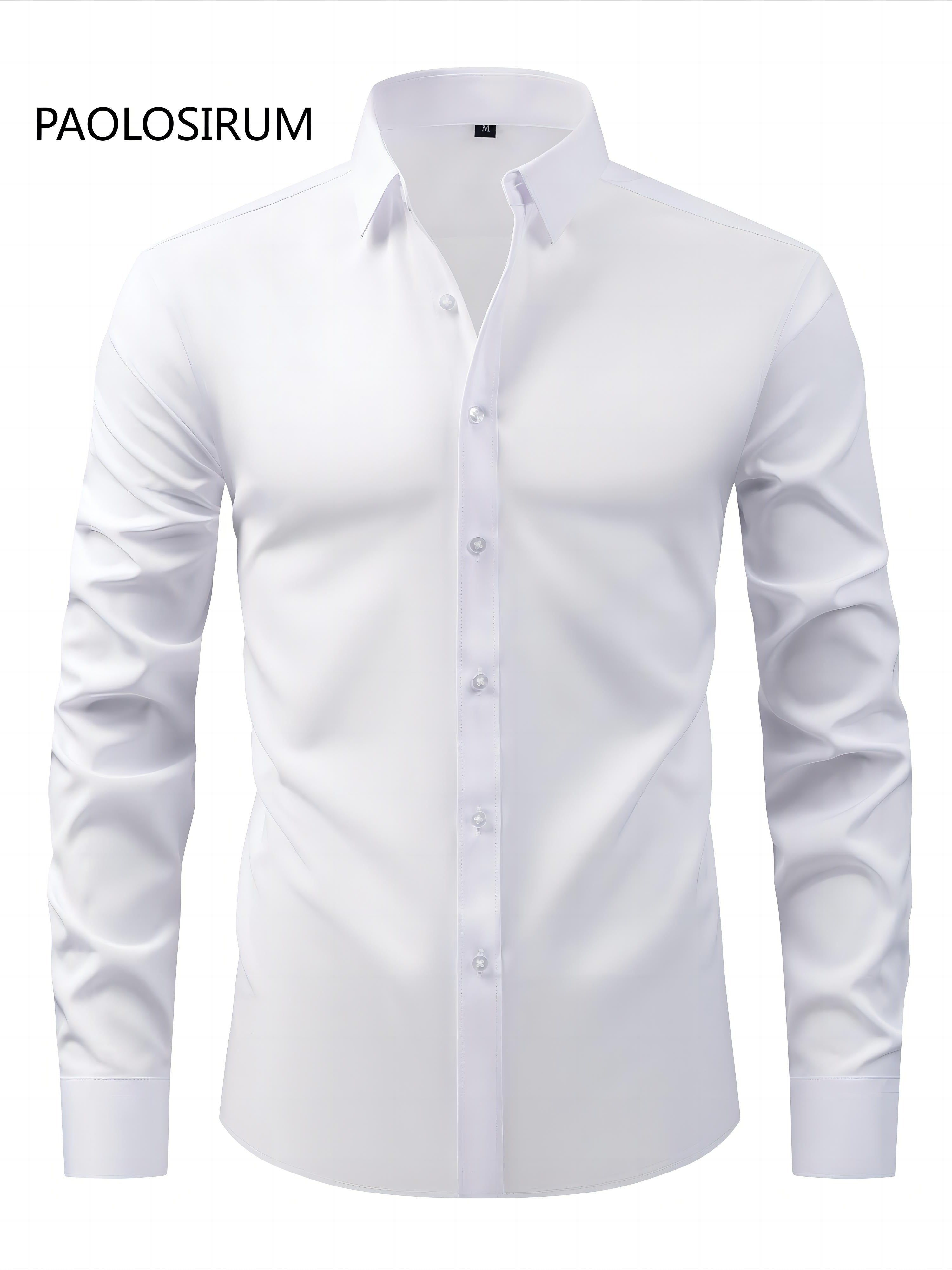 Men's Black Long Sleeve Shirt with Lapel Collar Polyester Stretch Regular Fit for Casual Business