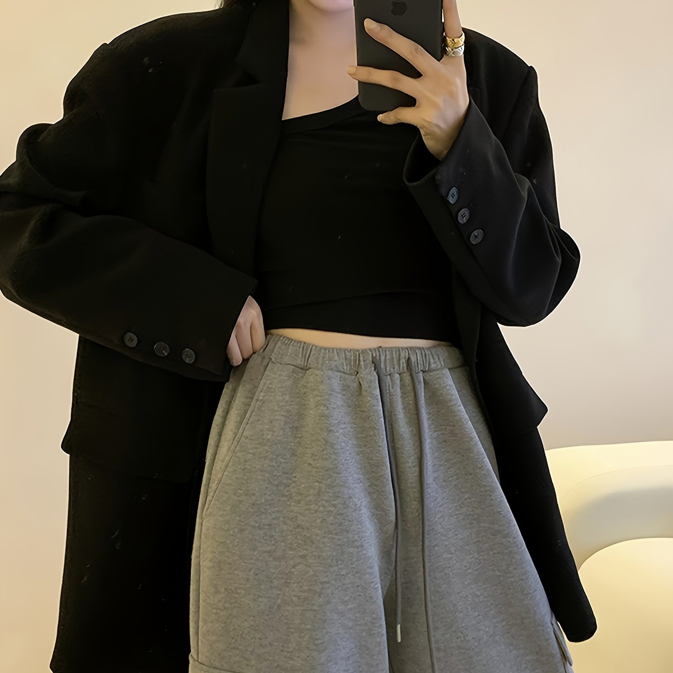 Women's Grey Blazer Jacket Spring Fall Long Sleeve Polyester Casual Streetwear Petite