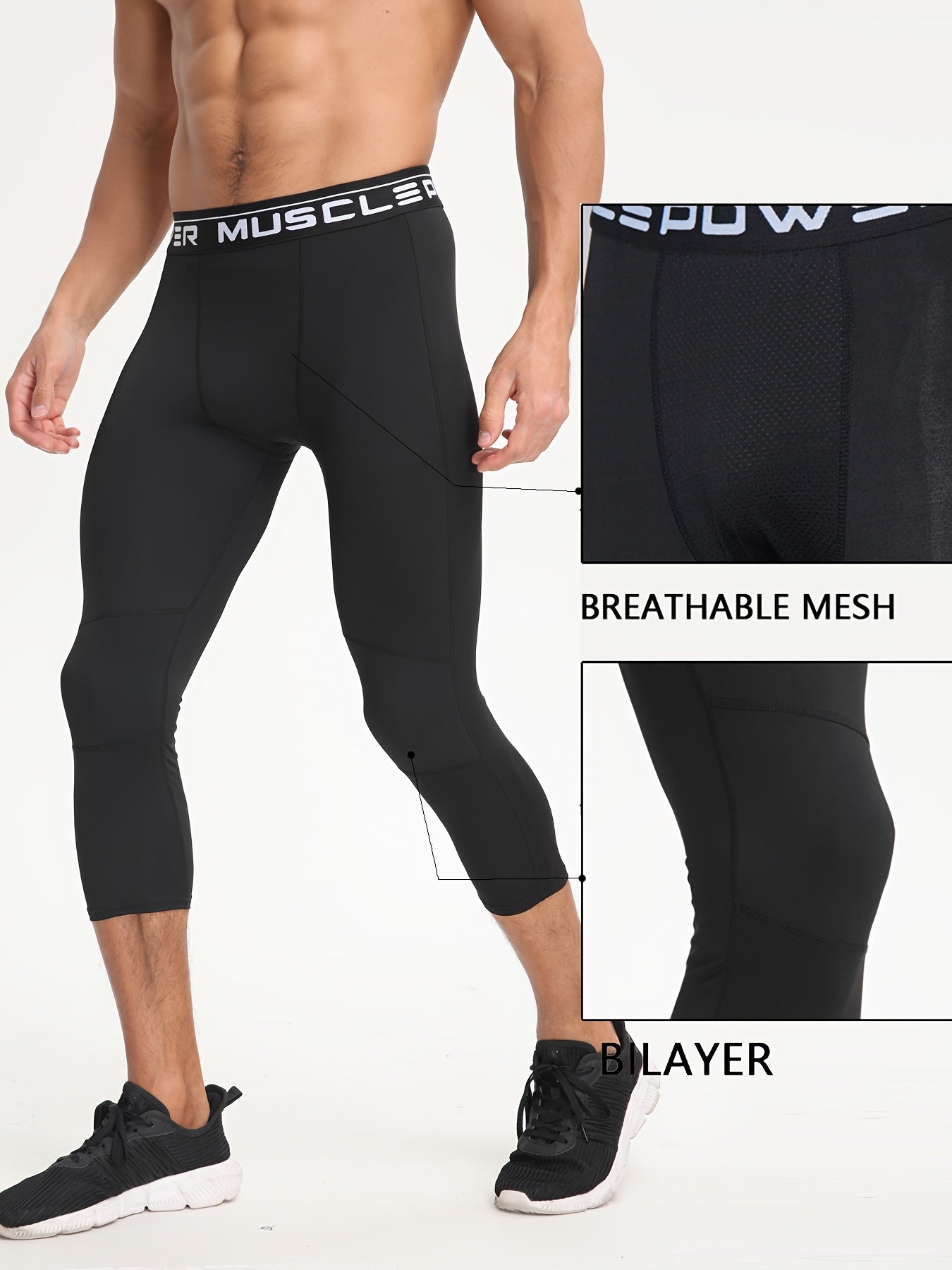 Men's Breathable Quick-Dry Stretch Mesh Panel Capris for Running and Training