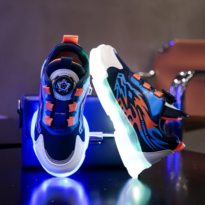 Детские светящиеся LED кроссовки для мальчиков и девочек до 14 лет, низкий топ, мультяшный узор, зарядка через USB