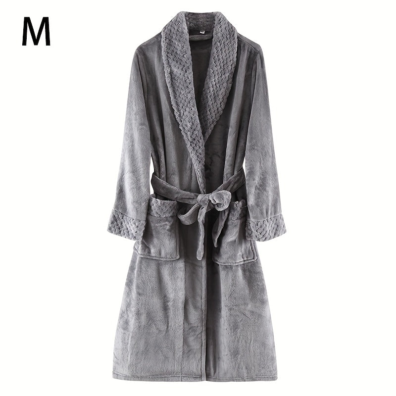Unisex Flannel Bathrobe for Autumn Winter Cozy Nightwear Home