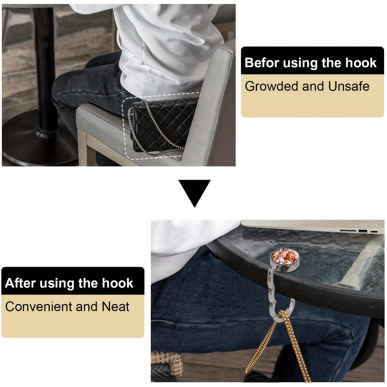 Dog-Themed Foldable Purse Hanger Table Hook for Handbags Travel Gift