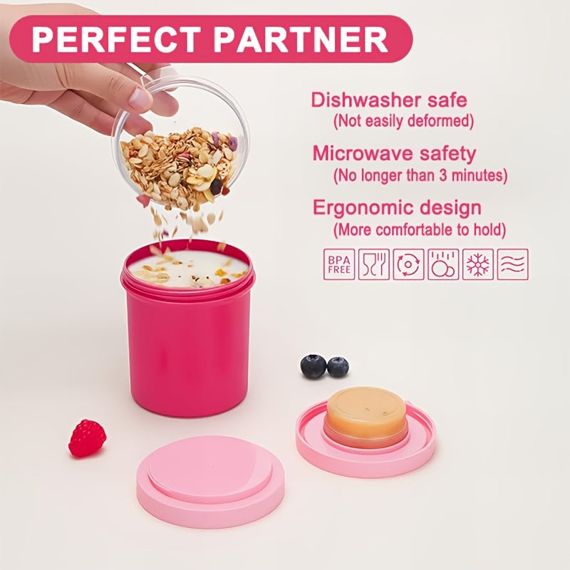 Set of 2 Double-Layer Yogurt and Salad Cups with Fork Lids for Travel and Parties