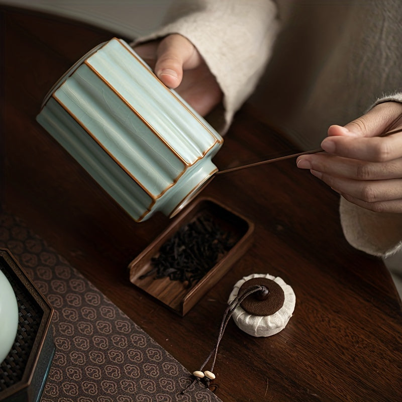 Ceramic Tea Caddy, Chinese Style, Portable Multi-Functional Coffee and Tea Storage