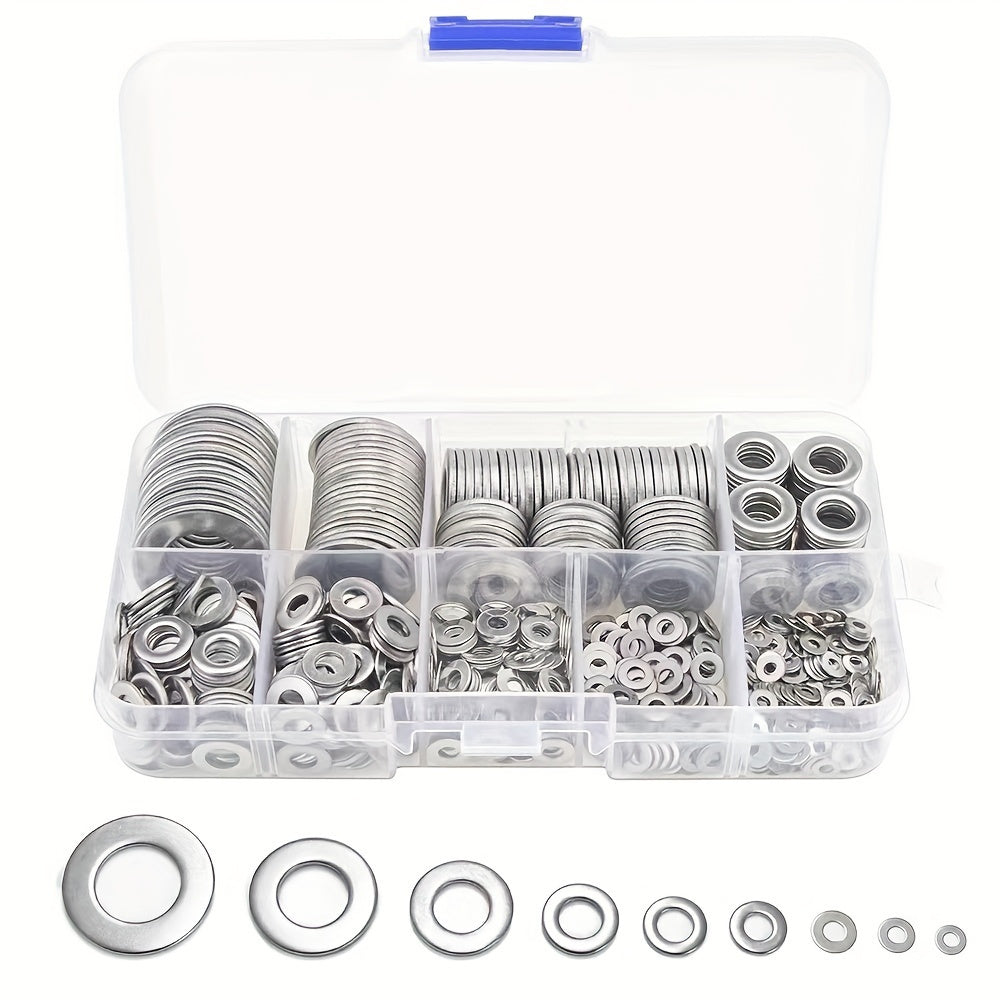 180-Piece Stainless Steel Flat Washers Assortment Kit Multi-Size for DIY, Home and Auto