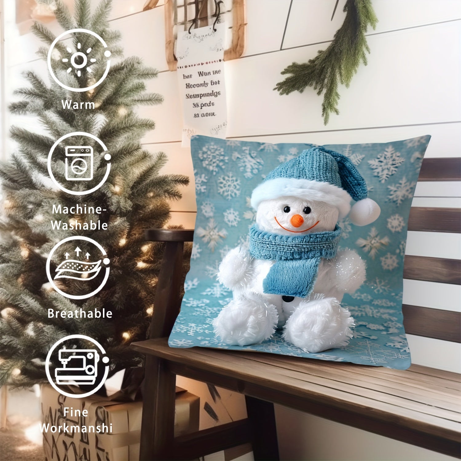 Christmas Snowman Throw Pillow Cover 44.96cm Polyester Zipper Sofa Living Room Bedroom