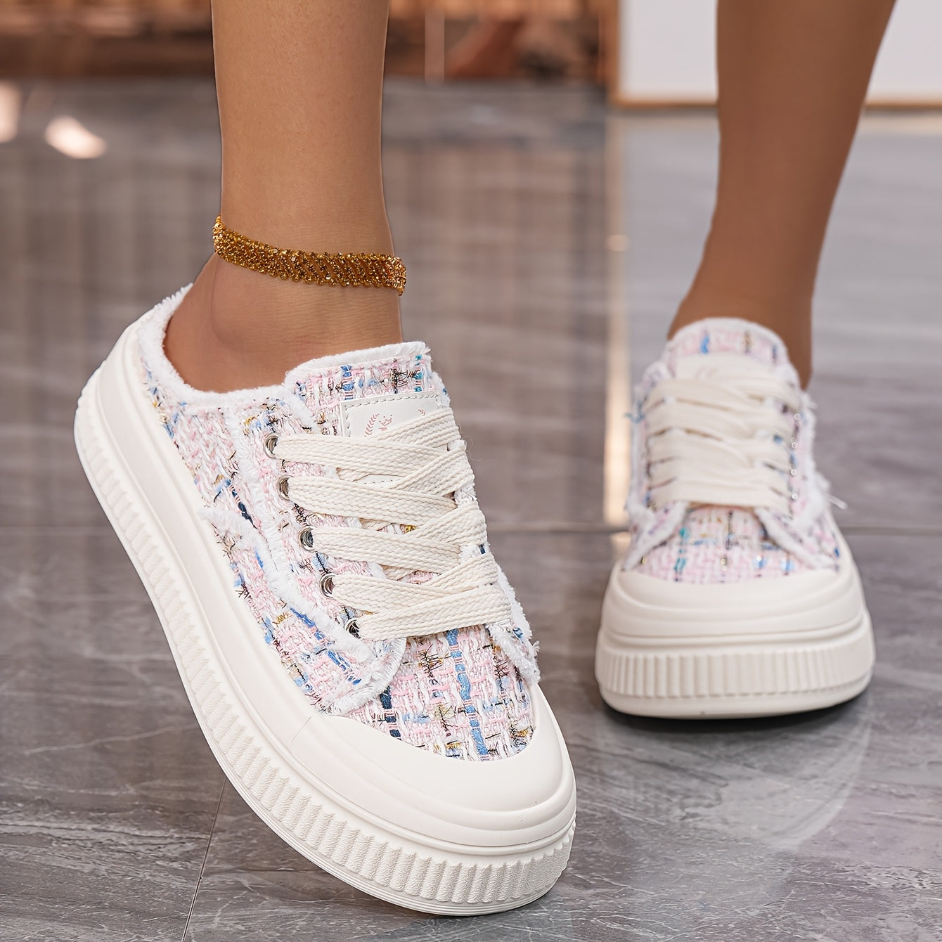 Women's Summer Platform Mules Sneakers Breathable Fabric White Pastel