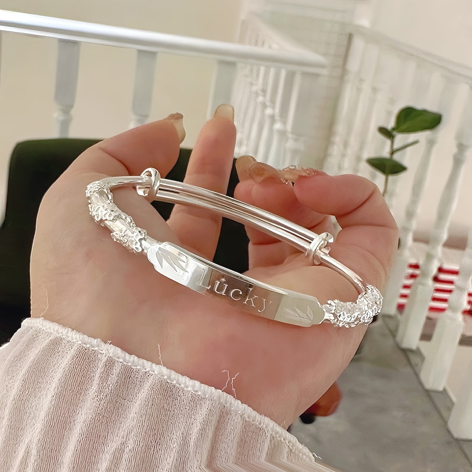 Pulsera de plata de ley para mujer, bonita, elegante, joyería para el día a día o para fiestas