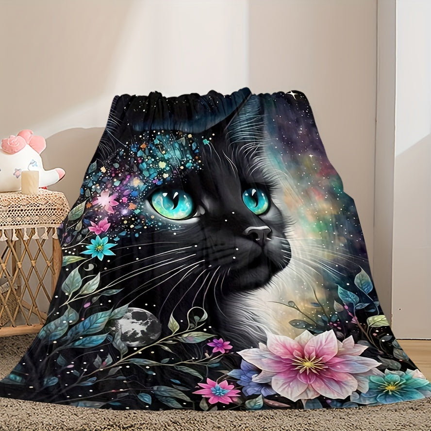 Black Cat Animal Flannel Throw Blanket All Seasons for Bed Couch Chair