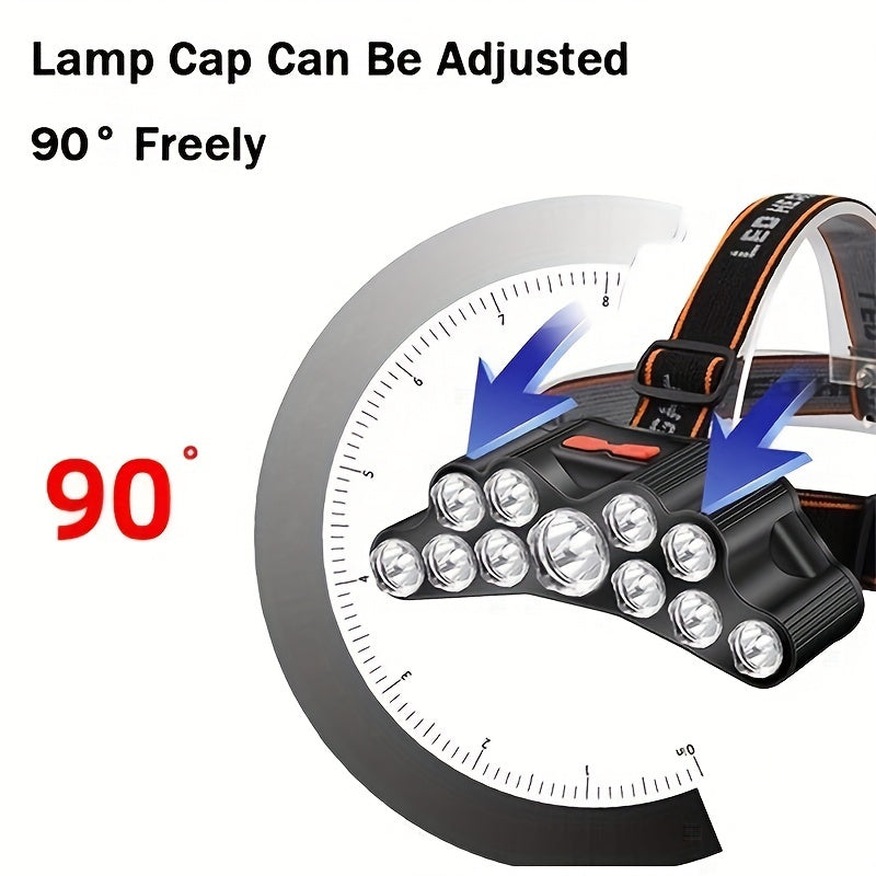 Rechargeable USB Headlamp with 5/7/11 LED Waterproof Headlight for Outdoor Activities