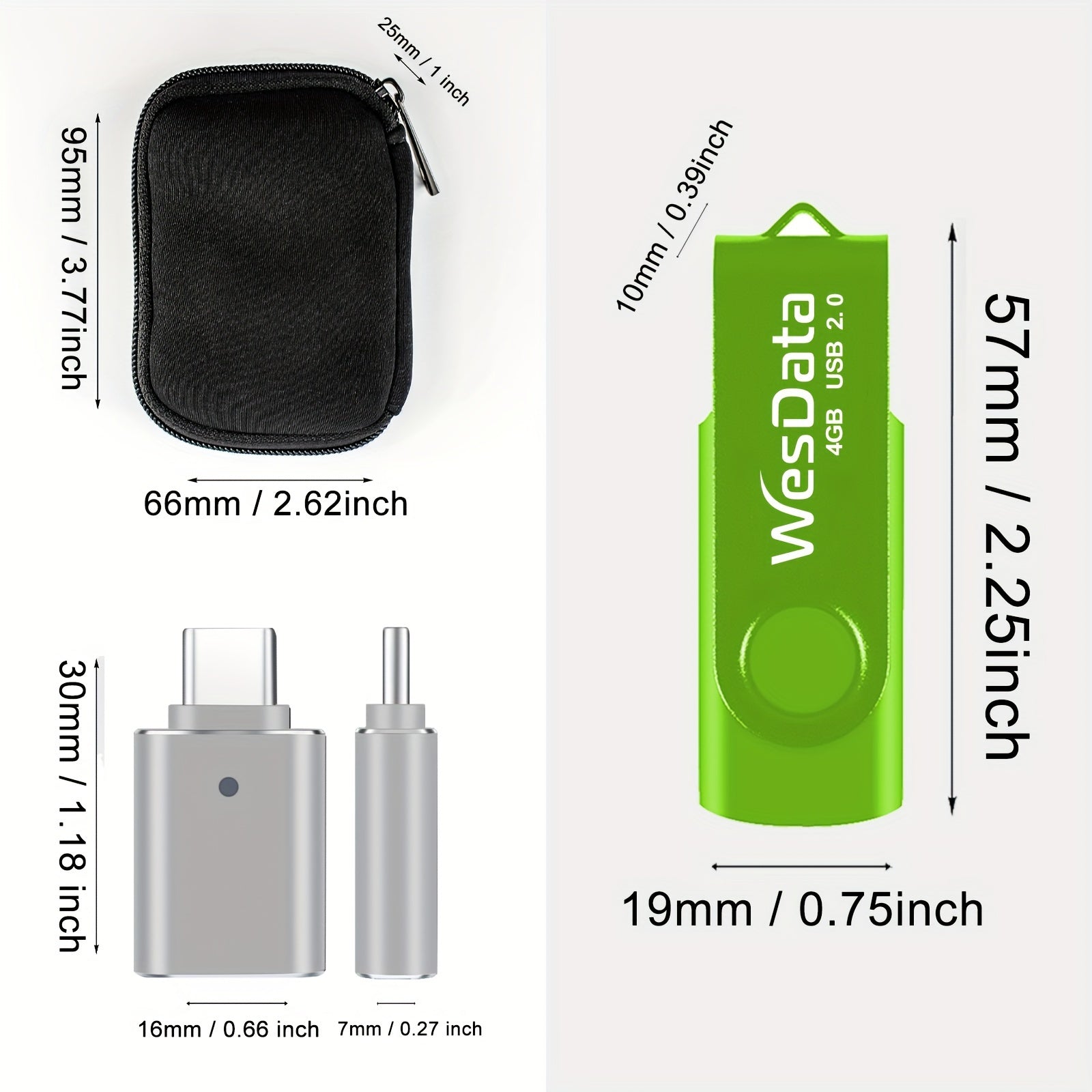 5-Pack USB Flash Drives 4GB/16GB with USB-C Adapters for Android Mac PC Laptops