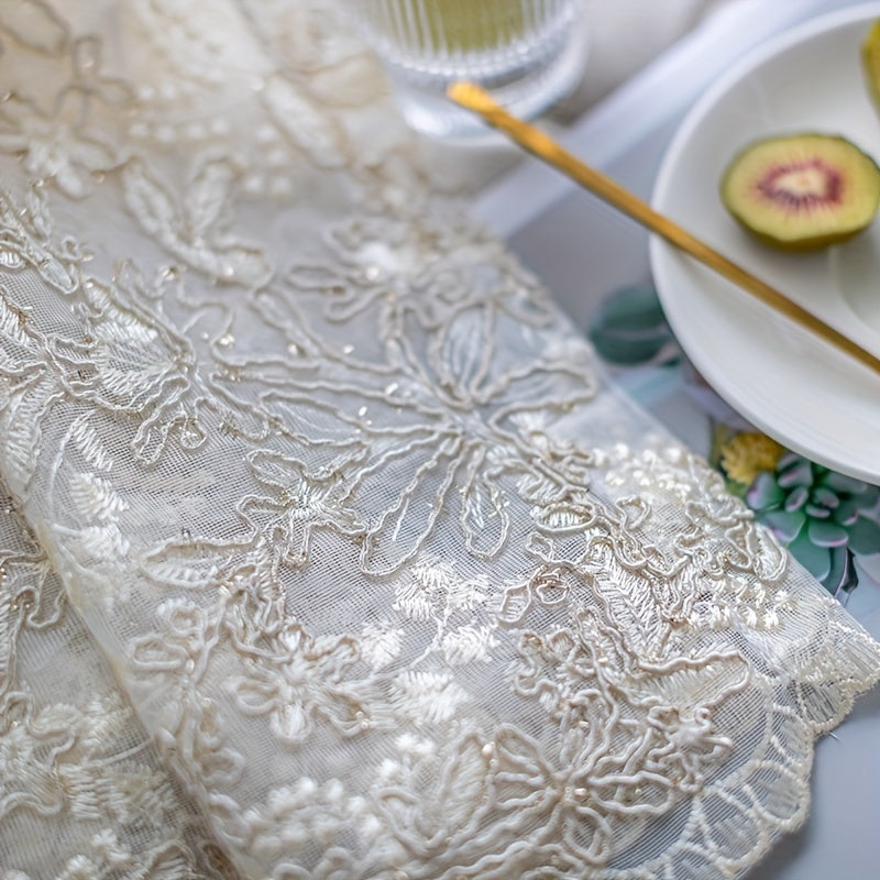 Golden Thread Embroidery Sheer Curtain for Living Room and Bedroom European Style Voile Window Treatment