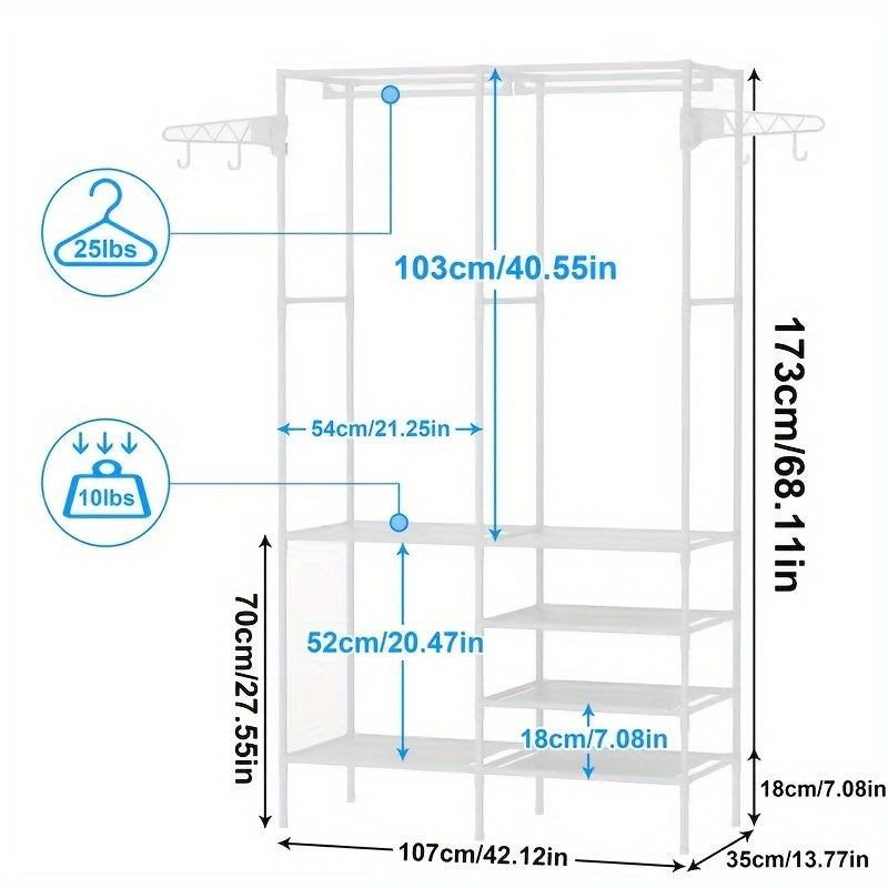 Perchero de metal portátil con almacenamiento para zapatos y accesorios para dormitorio, entrada u oficina