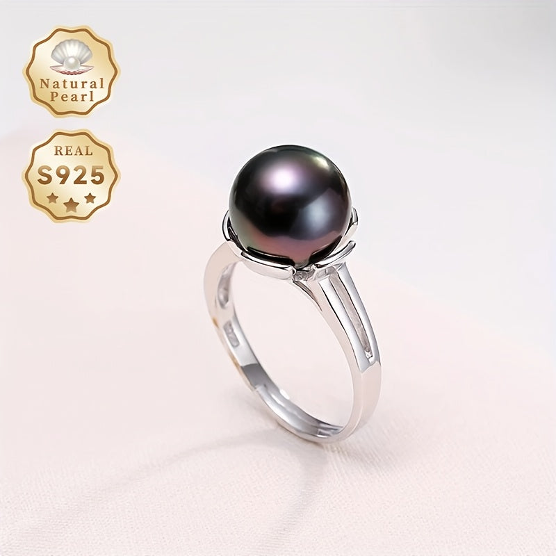 Women's Pearl Ring 10-11mm Black Tahitian Silver Open Jewelry