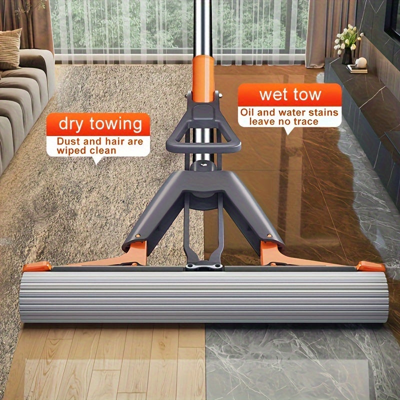 Stainless Steel Sponge Mop Set with 3 Refills Hands-Free Squeeze Floor Cleaner