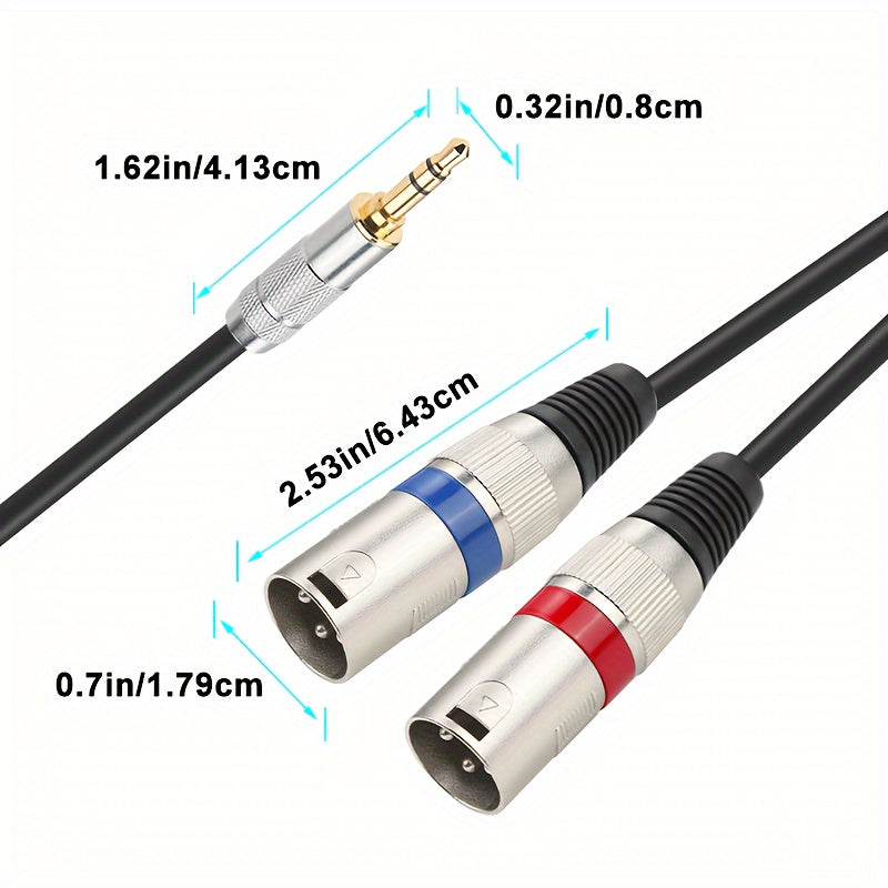 Oltin qoplamali 3.5mm dan XLR erkak audio kabeli, toza mis va ikki XLR ulanishi bilan mobil telefonlar va kompyuterlardan aralashma konsollariga ulanish uchun.