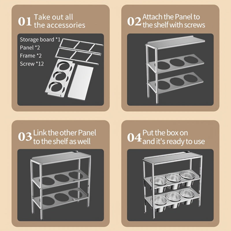 Commercial Grade Unfinished Stainless Steel 3-Tier Spice Rack Organizer with 16 Jars