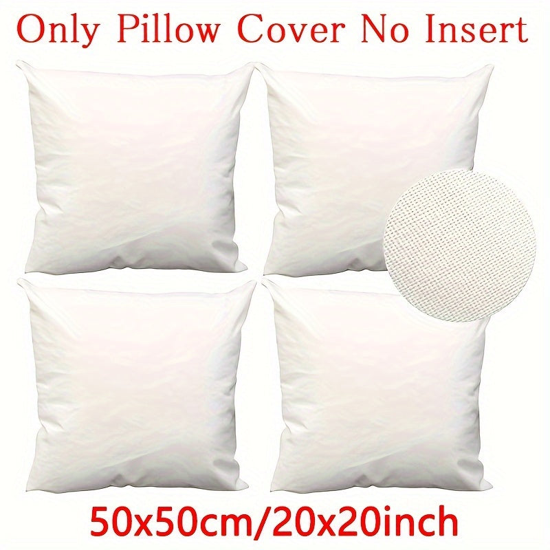 Pack of 4 White Polyester Zippered Pillow Covers for Sofa and Bedroom Decor