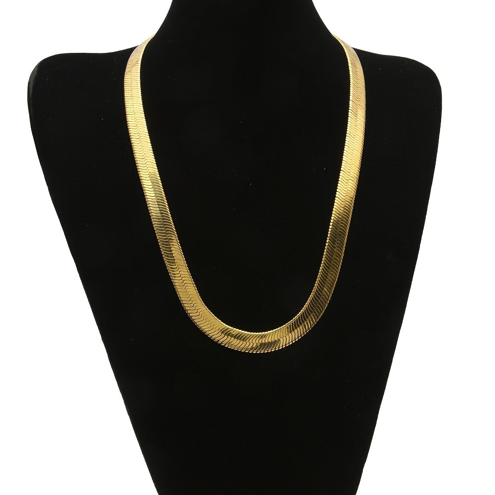 Men's Gold-Tone Flat Herringbone Necklace and Bracelet Set Jewelry Accessories