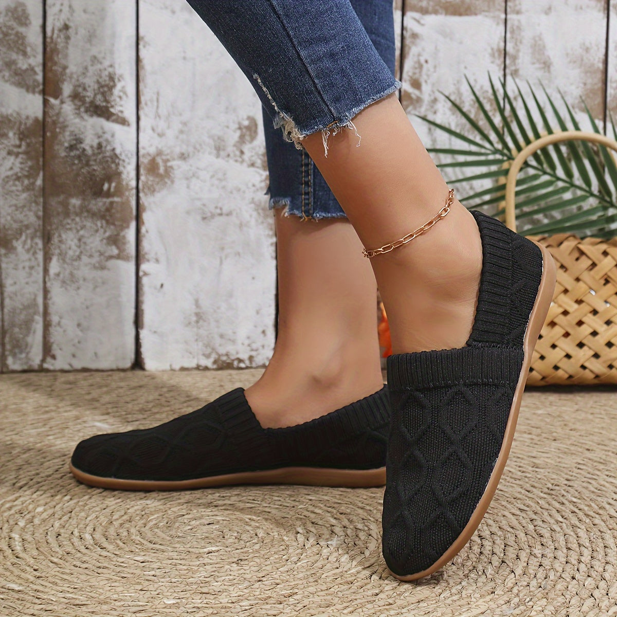 Women's Casual Mary-Jane Flats Breathable Fabric Slip-On Shoes